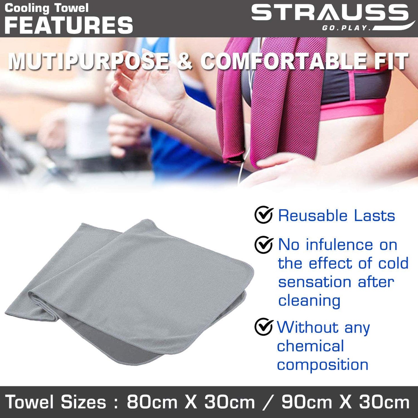 STRAUSS Cooling Towel 80 cm Grey