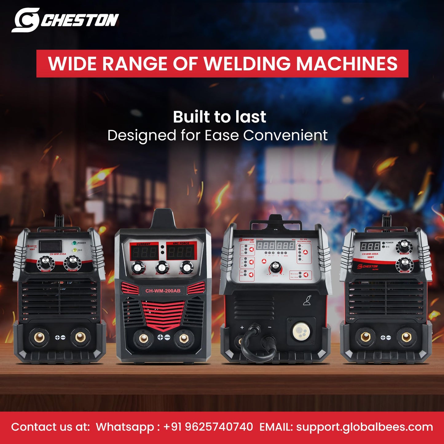 Cheston Ultra 300A Inverter Arc Welding Machine MMA LED Display Hot Start Welder with Mask & Rods for Steel, Iron, Aluminium, Copper, Metals.