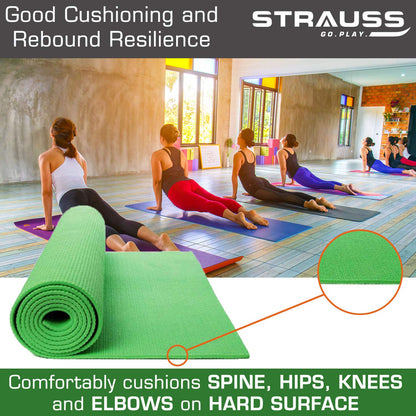 STRAUSS Yoga Mat with Carry Bag  Anti-Slip Exercise Mat for Women  Men  Home Gym Workout Yoga Pilates  Eco-friendly  Non-Slip Surface  Lightweight  Durable  6mm Green