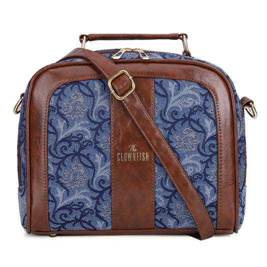 THE CLOWNFISH Elsie Series Tapestry Crossbody Sling Bag for Women Ladies Handbag Single Shoulder Bag with Shoulder Belt Blue-Floral