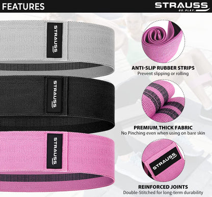 Strauss Fabric Resistance Bands for Exercise & Workout, Ideal for Stretching, Chin Ups, Physical Therapy, Home Exercise for Men & Women, Pink