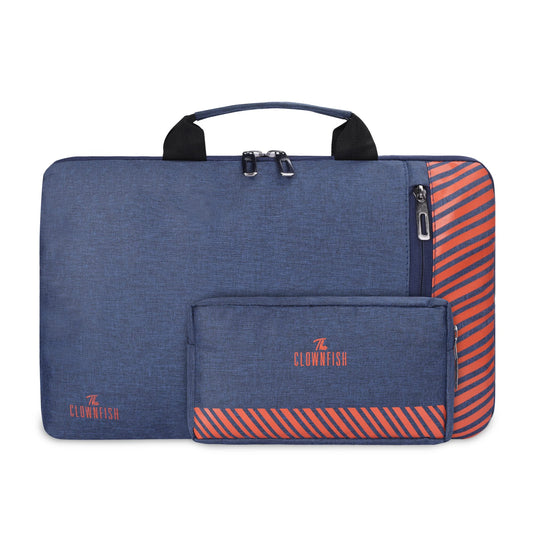 The Clownfish Combo of Rex Series Polyester 15.6 inch Laptop Sleeve with Comfortable Carry Handle  Scholar Series Multipurpose Polyester Travel Pouch Pencil Case Toiletry Bag Blue