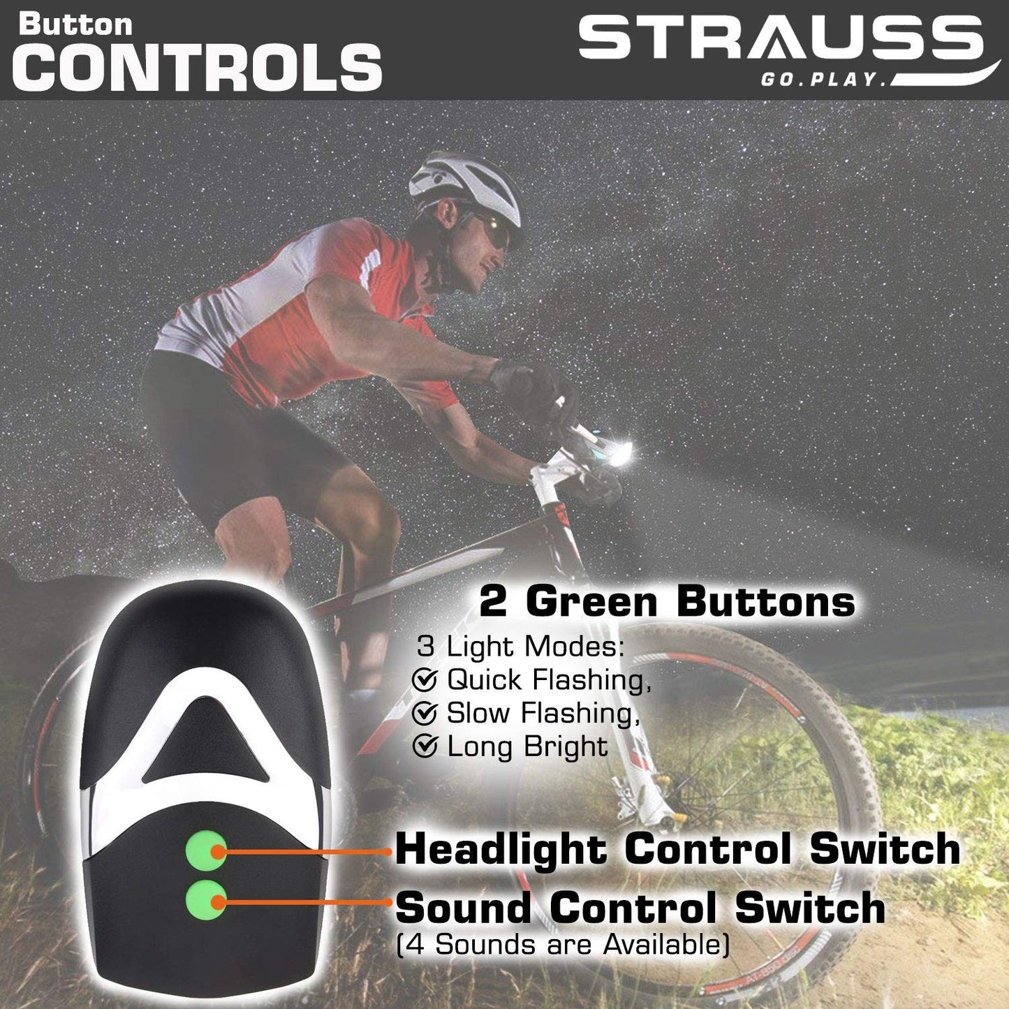 Strauss Bicycle Headlight  Taillight Multicolor Headlight BlackGreen