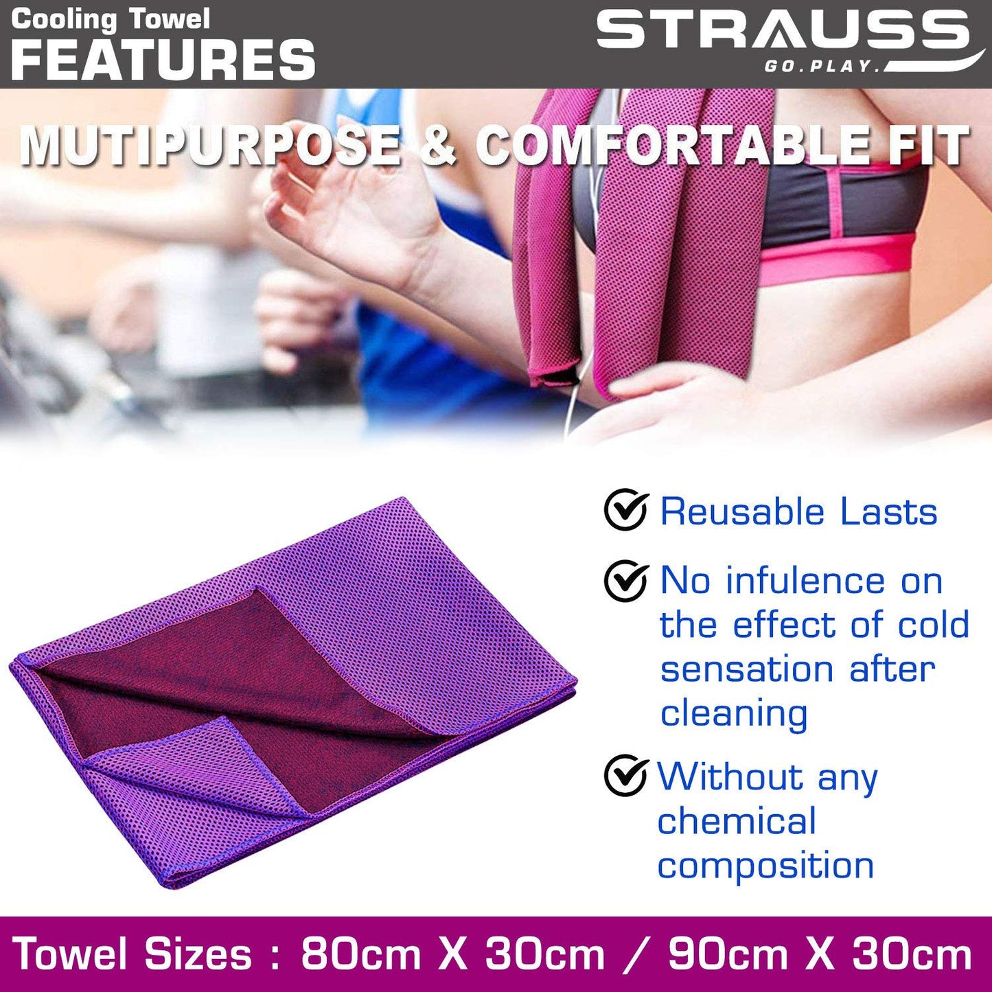 STRAUSS Cooling Towel 80 cm Purple