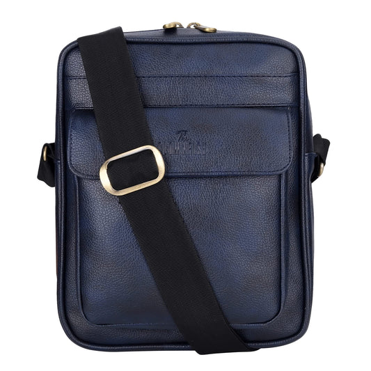 THE CLOWNFISH Della Series Faux Leather Messenger One Side Shoulder Bag and Sling Cross Body Travel Office Business Bag for Men and Women Blue
