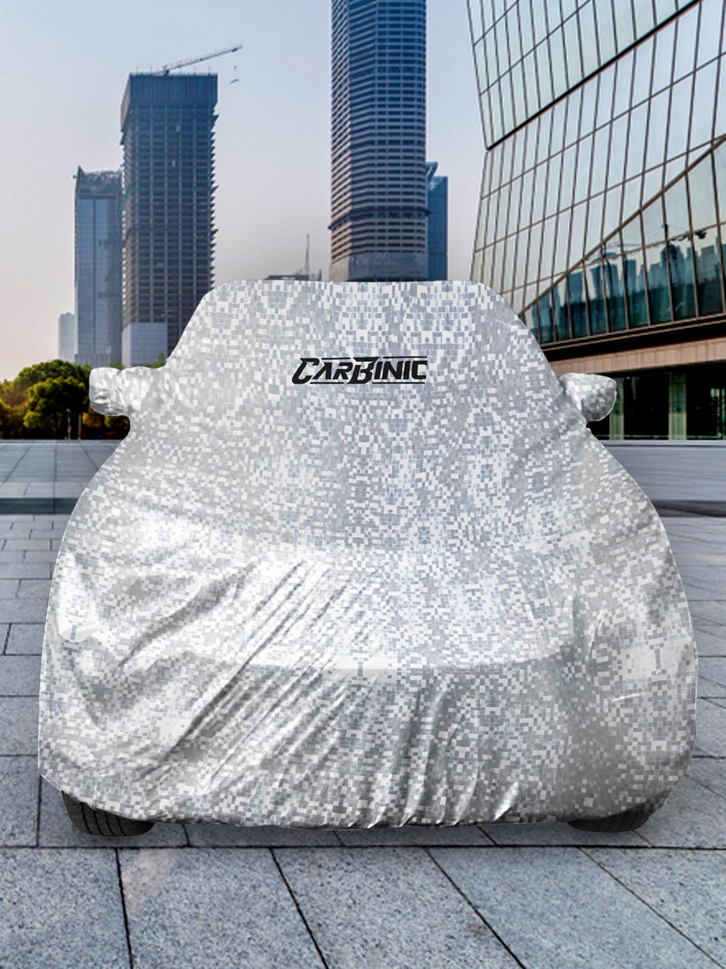CARBINIC Car Cover for Hyundai Eon2019 Waterproof Tested and Dustproof Custom Fit UV Heat Resistant Outdoor Protection with Triple Stitched Fully Elastic Surface  Silver with Pockets