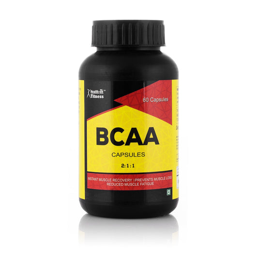 Healthvit Fitness BCAA 1000mg Supplement: L-Leucine, L-Isoleucine, L-Valine (2:1:1), L-Glutamine, L-Citrulline Malate, 60 Capsules.