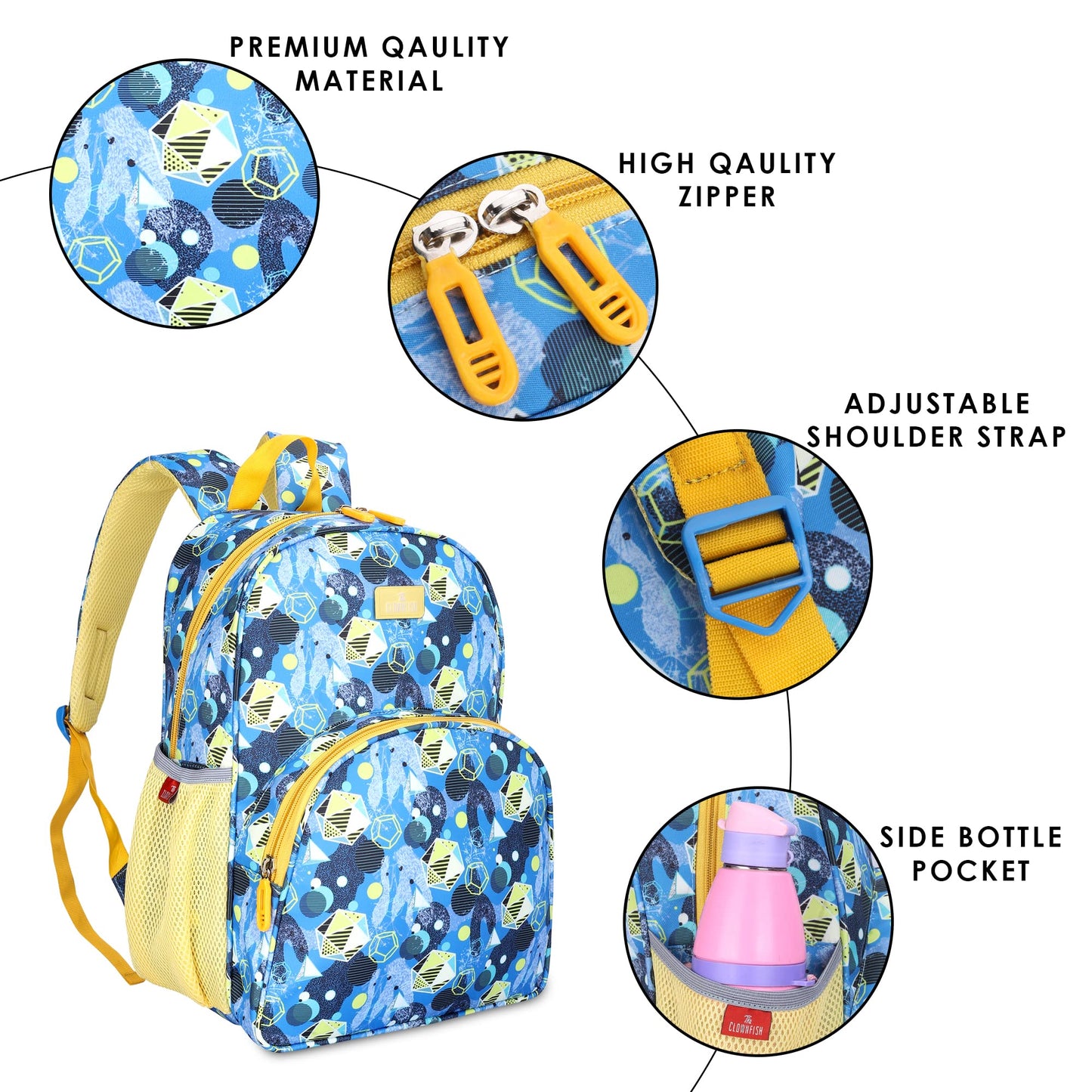 THE CLOWNFISH Cosmic Critters Series Printed Polyester 15 Litres Kids Standard Backpack School Bag With Free Pencil Staionery Pouch Daypack Picnic Bag For Tiny Tots Of Age 5-7 Yrs Light BlueMedium