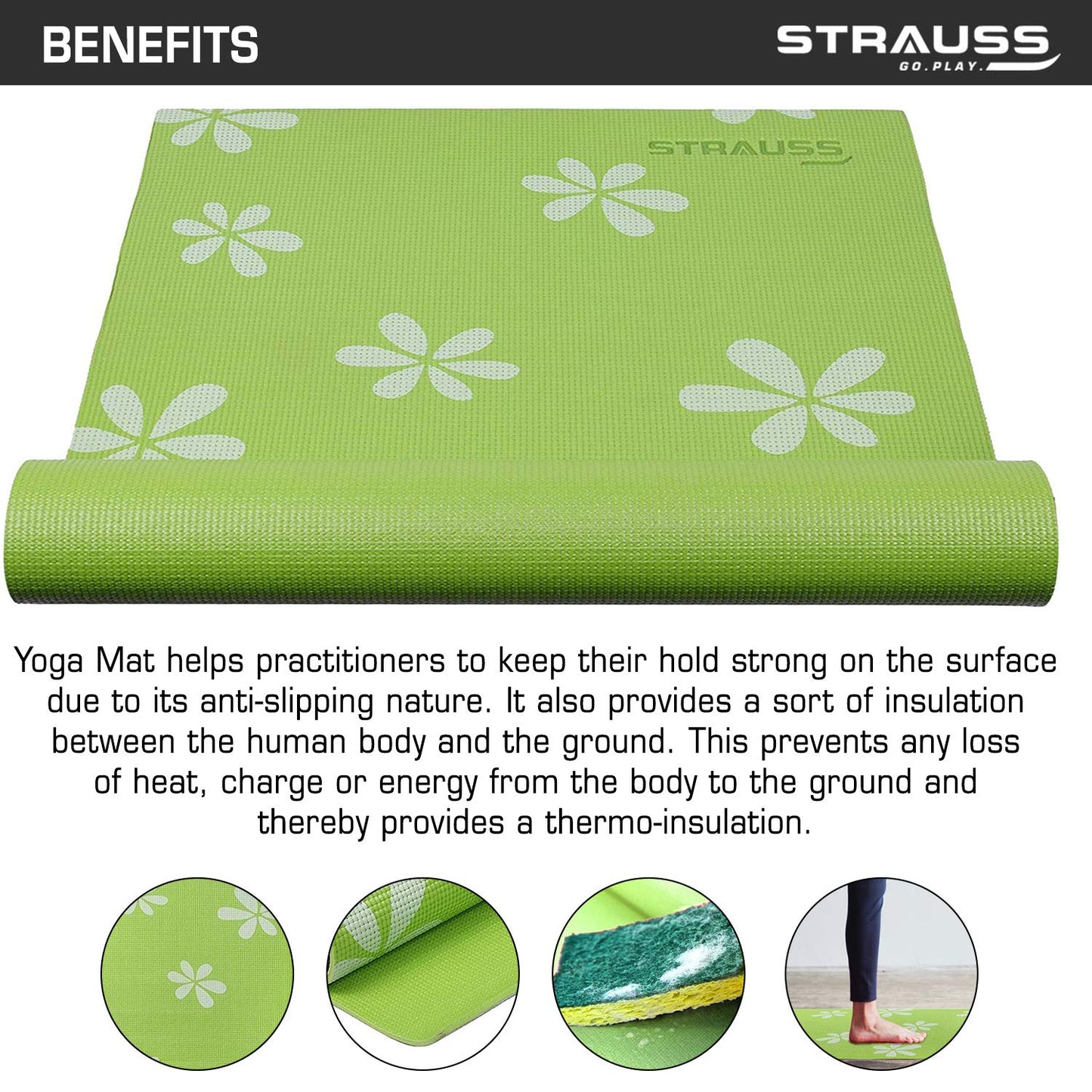 Strauss Yoga Mat Floral 6 mm Green