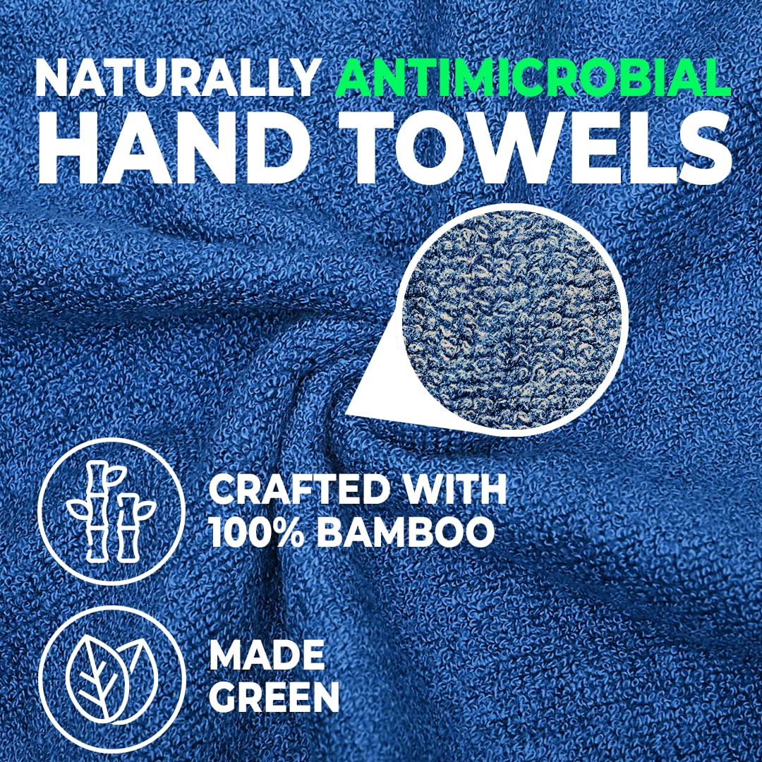 The Better Home 600GSM Bamboo Hand Towel, Anti-Odour, Anti-Bacterial, Ultra Absorbent, Quick Drying, Pack of 2, Blue.