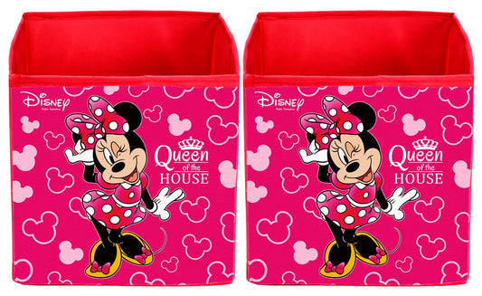 Kuber Industries Disney Minnie Print Non Woven 2 Pieces Fabric Foldable Storage Cube For ToyBooksShoes Storage Box With HandleExtra Large Pink-KUBMART16160