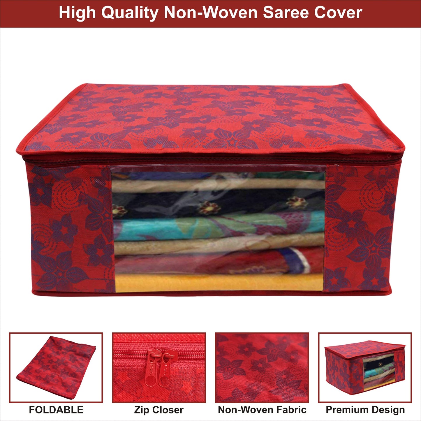 Kuber Industries Saree Covers With ZipSaree Covers For StorageSaree Packing Covers For WeddingPack of 6 Red
