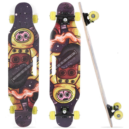 STRAUSS Plastic Skateboard, Anti-Skid, High Precision Bearings, Light-Up Wheels, Ideal for 8+ Years, 31x8 Inch, Astronaut, Multicolor