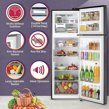 Lg 272 L 3 Star Frost-Free Smart Inverter Wi-Fi Double Door Refrigerator Gl-T312Tesx Ebony Sheen Convertible  Door Cooling Gross Volume 289 Ltr.