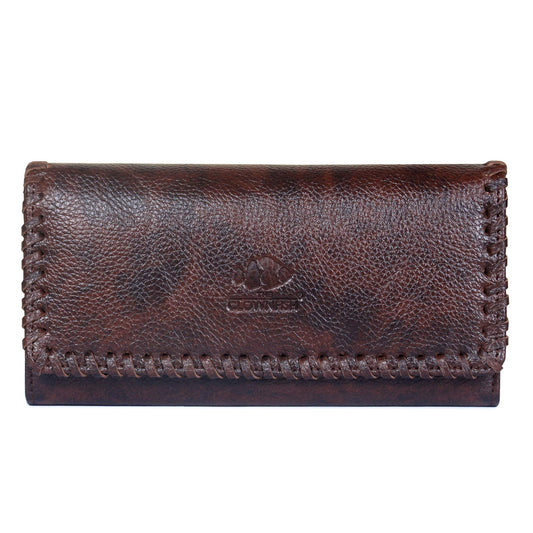 The Clownfish Alice Womens Wallet Clutch Ladies Purse with self color embroidery on flap Dark Brown