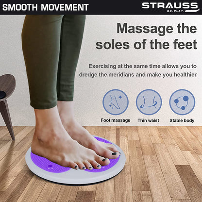 Strauss Tummy Twister Abs Roller, Body Toner for Men & Women, Fat Burner, Non-Slip, Ideal Home Exercise Equipment, White/Purple