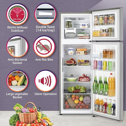 LG 272 L 3 Star Frost-Free Smart Inverter Wi-Fi Double Door Refrigerator GL-T312TPZX Shiny Steel Convertible  Door Cooling Gross Volume  289 Ltr.