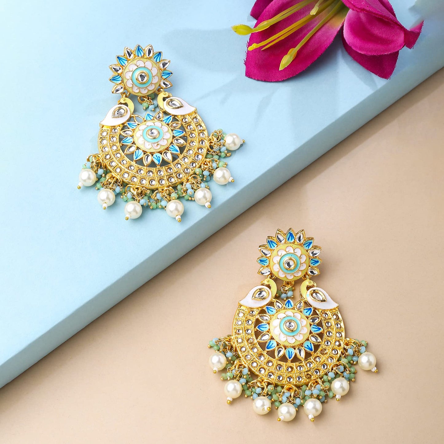 Yellow Chimes Gold Plated Multicolor Meenakari Chandbali Earrings for Women and Girls, Perfect Birthday or Anniversary Gift