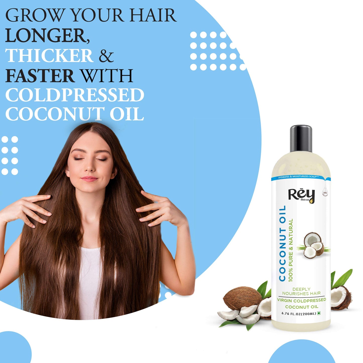 Rey NaturalsCoconut Oil  100 Pure  Natural Virgin Coconut Oil for Hair and Skin - Hair Growth Strengthens Hair Improves Scalp Condition 400