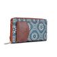 THE CLOWNFISH Fashionista Printed Handicraft Fabric  Vegan Leather Ladies Wallet Sling Bag with Front Mobile Pocket Cerulean Blue
