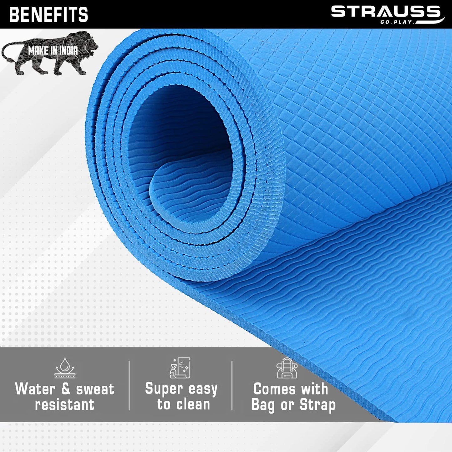 Strauss Anti Skid EVA Yoga Mat with Carry Strap 4mm Sky Blue