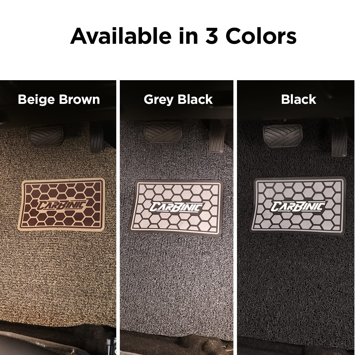 CarBinic Anti-Skid Car Foot Mat - Universal Fit, Premium Vinyl Rubber, Dust & Liquid Trapping, Heel Pad, Beige Brown Black