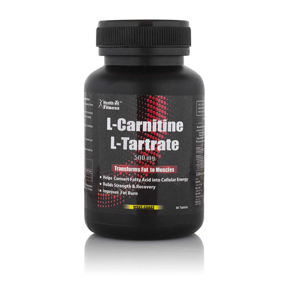 Healthvit L-Carnitine L-Tartrate 500 mg  Weight Loss Supplement Fat Burner Muscle Recovery Pre  Post workout Supplement - 60 Tablets