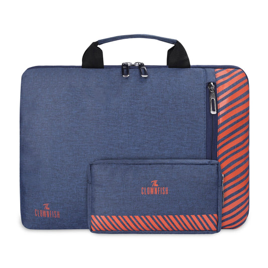 The Clownfish Combo of Rex Series Polyester 13 inch Laptop Sleeve with Comfortable Carry Handle  Scholar Series Multipurpose Polyester Travel Pouch Pencil Case Toiletry Bag Blue