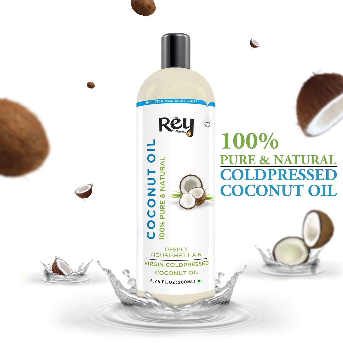 Rey NaturalsCoconut Oil  100 Pure  Natural Virgin Coconut Oil for Hair and Skin - Hair Growth Strengthens Hair Improves Scalp Condition 400