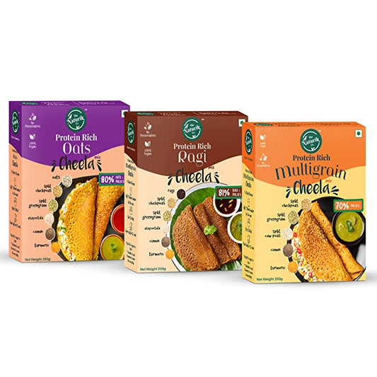 The Naturik Co Oats Ragi Millets and Multigrain Cheela Mix Combo - 250g each Pack of 3 Ready to Cook ChillaDosa for Healthy Breakfast 20 Protein Anytime Snack for Kids and Family