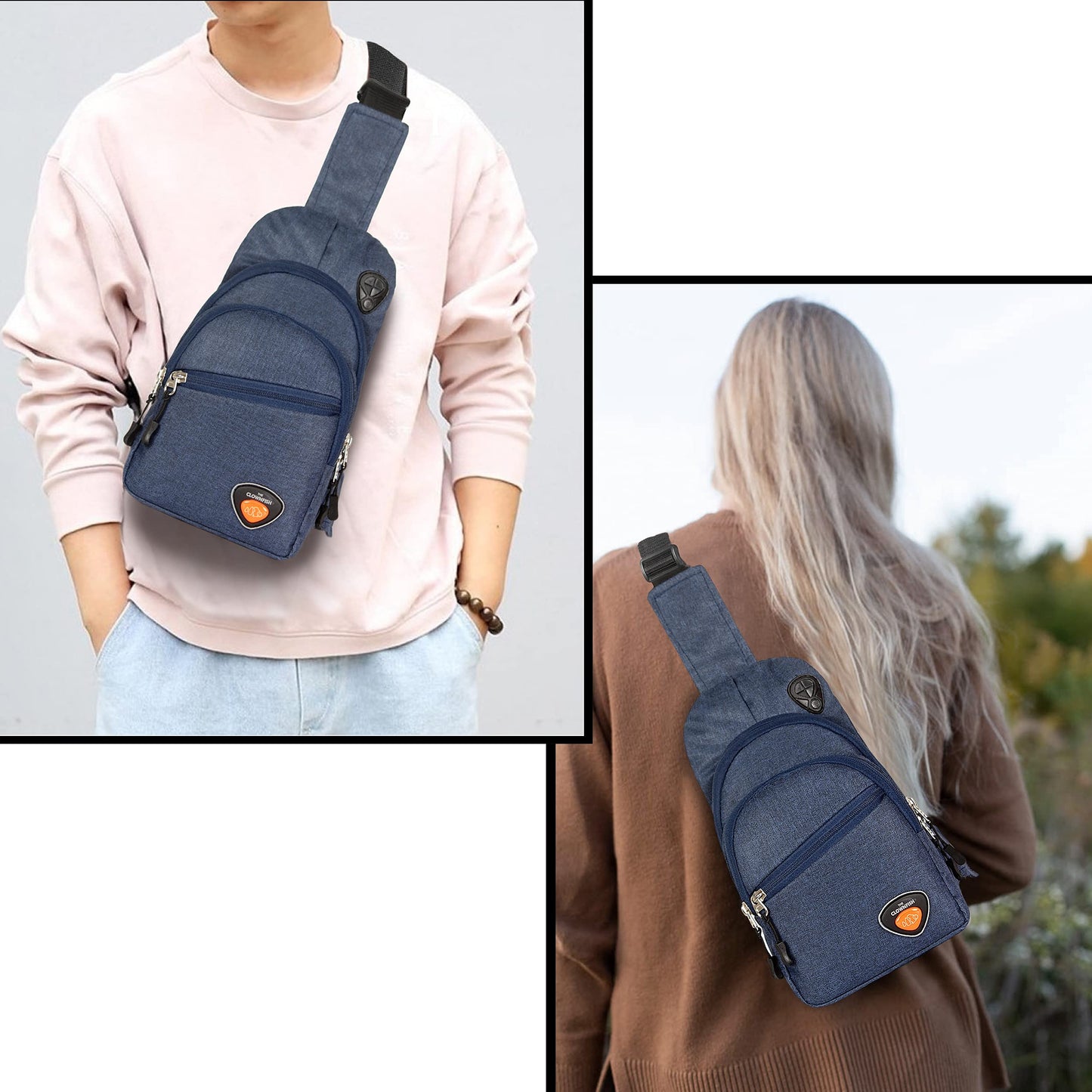 THE CLOWNFISH Cordette Unisex Polyester Casual Single Shoulder Sling Bag Crossbody Chest Bag with Earphone Hole Blue