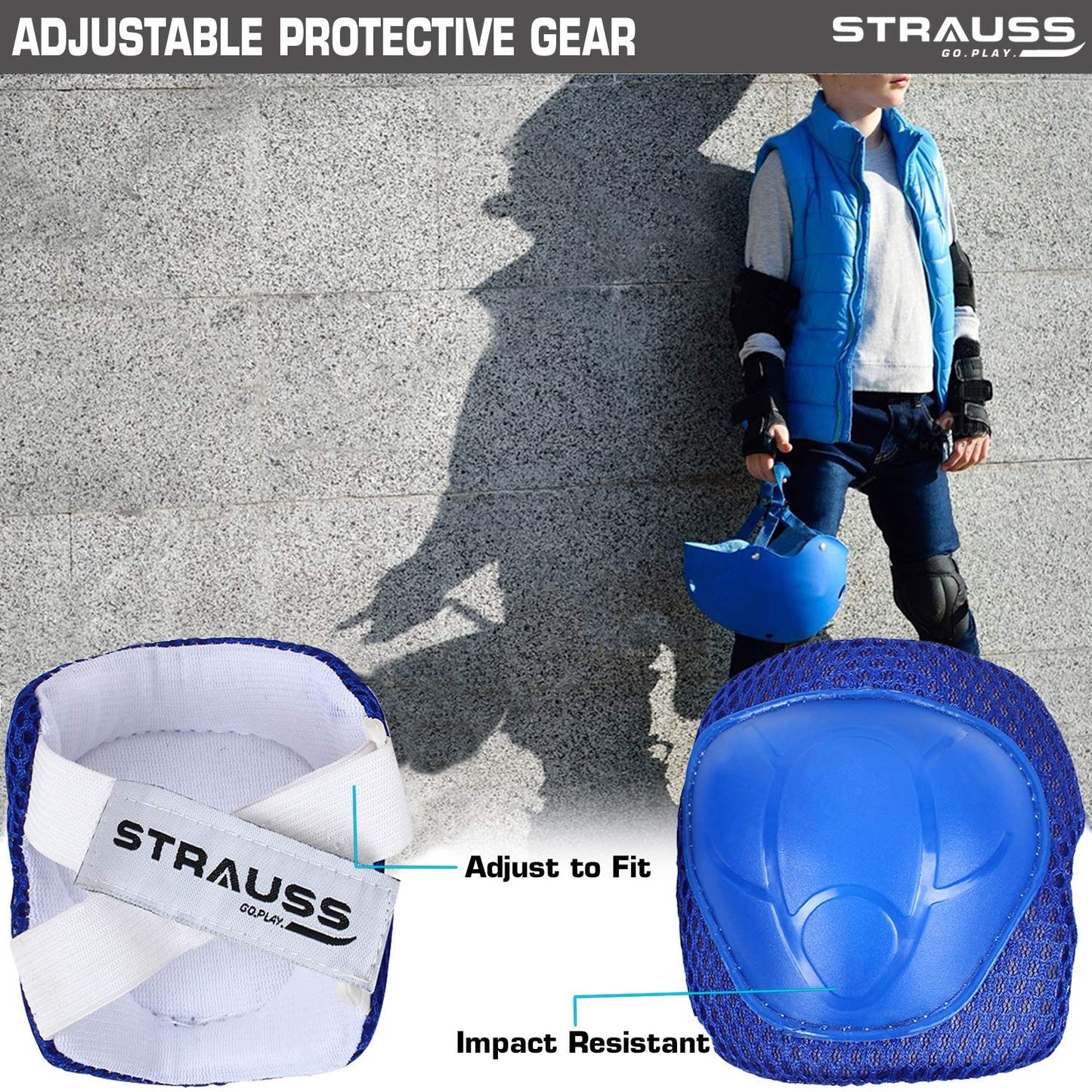 Strauss Protective Gear Set Adjustable Helmet Blue