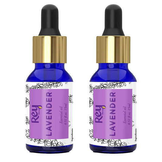 Rey Naturals Lavender Essential Oil - Pure, Natural, for Healthier Skin, Hair, Calming Bath, Massage, Aromatherapy - 30 ml (15 ml x 2) Combo