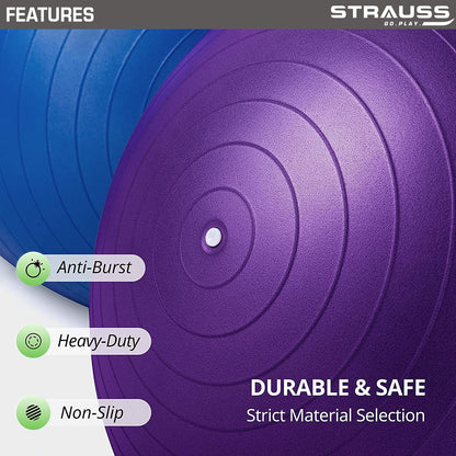 STRAUSS Anti-Burst Rubber Gym Ball, 85 cm, Purple, with Free Foot Pump for Exercise, Yoga, Pregnancy, Balance, Stability.