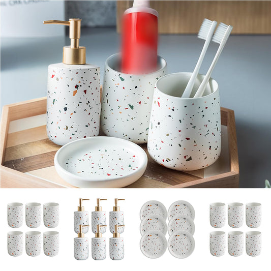 The Better Home 3pcs Ceramic Bathroomware Bathroom Liquid soap Dispenser Set White Toothbrush Holder and Tumbler Set of 6