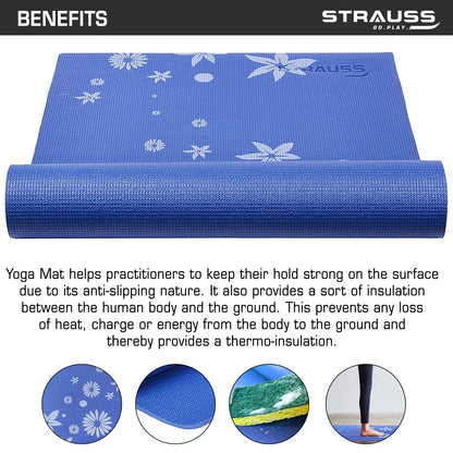 Strauss Yoga Mat Floral 6 mm Blue