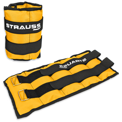 Strauss Adjustable Ankle/Wrist Weights 2KG each, ideal for walking, running, jogging, cycling, gym workout, strength training. Easy to use. Yellow.