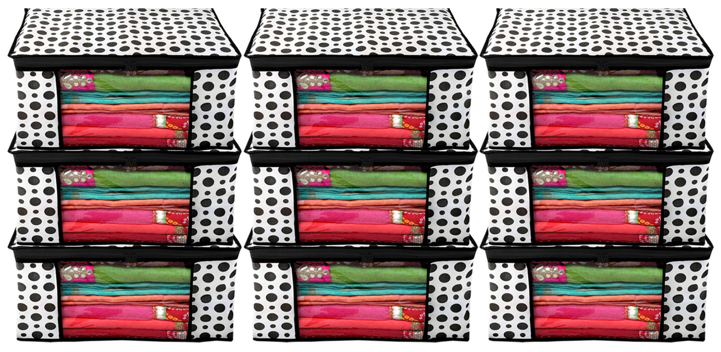 Kuber Industries Saree Covers With ZipSaree Covers For StorageSaree Packing Covers For WeddingPack of 9 Black  White