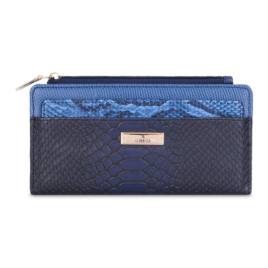 THE CLOWNFISH Prospera Collection Crocodile Finish Faux Leather Bi-Fold Womens Wallet Clutch Ladies Purse with Separate Multiple Cards Holder Midnight Blue