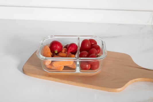 USHA SHRIRAM Borosilicate Glass Tiffin Box with Wooden Lid, Leak-Proof, 570 ml, for Office Men & Women.