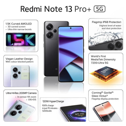 Redmi Note 13 Pro Fusion Black 8GB RAM 256GB Storage  Worlds first Mediatek 7200 Ultra 5G  200MP Hi-Res Camera  1.5K Curved AMOLED  120W HyperCharge