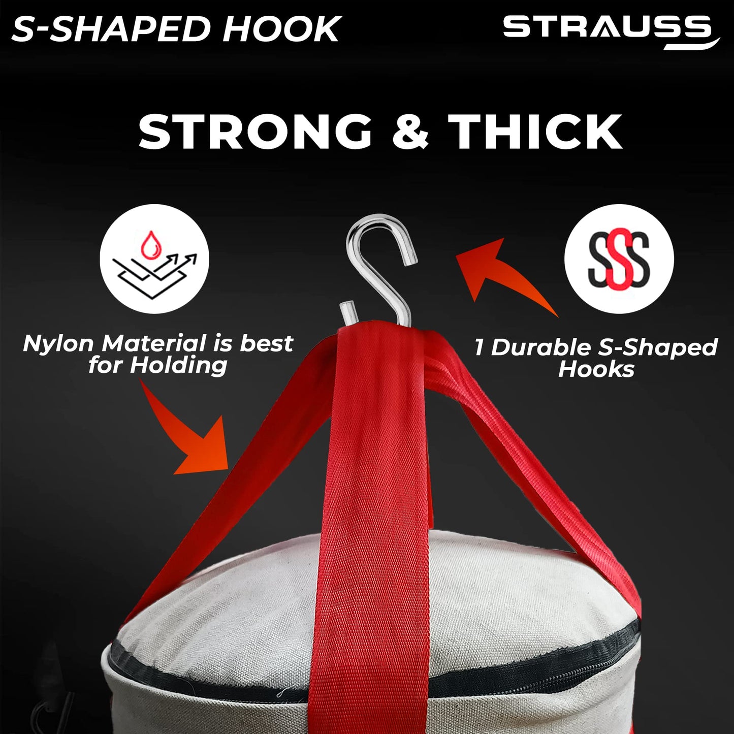 Strauss 4ft Heavy Duty Punching Bag, Hanging S Hook, Zippered Top, Ideal for Boxing, MMA, Muay Thai, Home Gym, Fitness Training, Cream/Black.