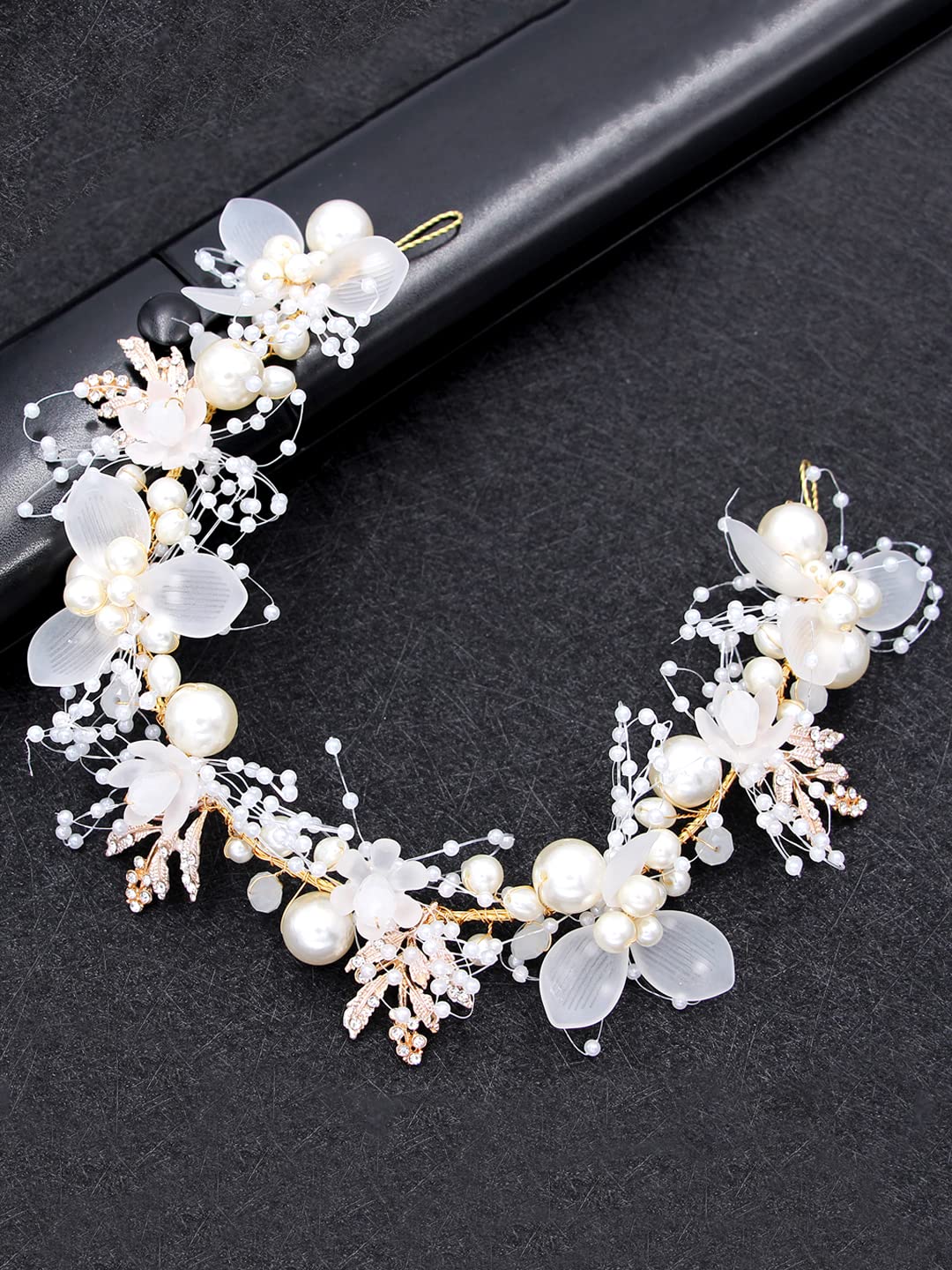 Yellow Chimes Bridal Hair Vine for Women and Girls, Floral Pearl Wedding Headband Hair Accessories