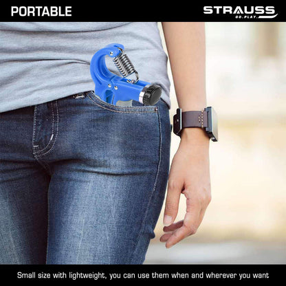 Strauss Adjustable Hand Grip with Counter, 10KG-60KG Resistance, Ideal for Forearm & Hand Exercises, Strength Building for Men & Women, Blue