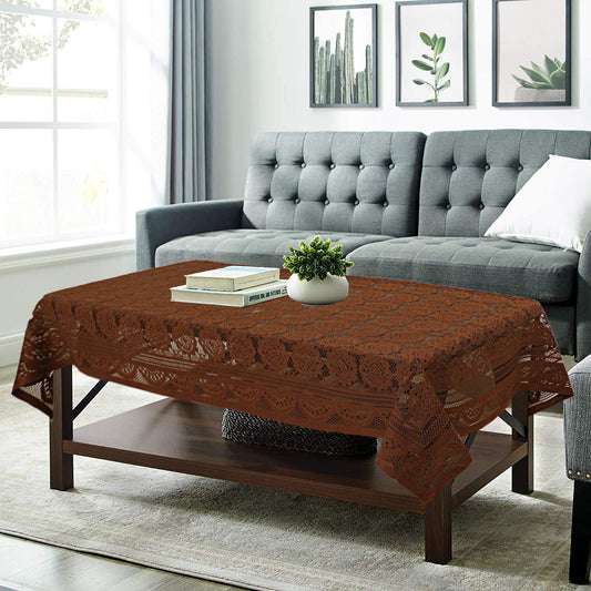 Kuber Industries Circle Design Cotton 4 Seater Center Table Cover - Brown-KUBMART2719