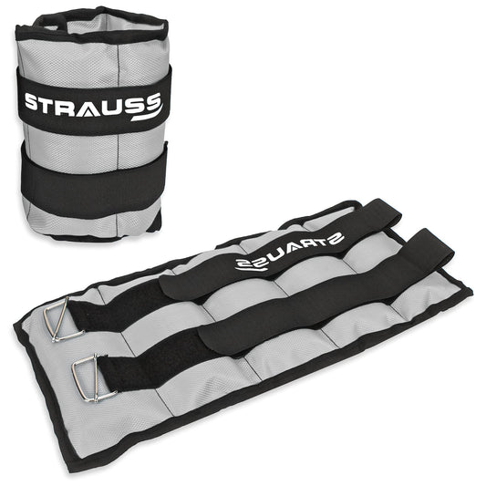 Strauss Adjustable Ankle/Wrist Weights 2KG x 2, ideal for walking, running, jogging, cycling, gym workout, strength training. Easy to use.