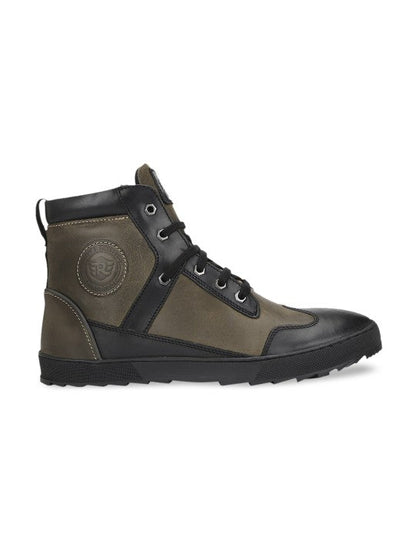 Men Olive Green  Black Colourblocked Mid-Top Flat Boots