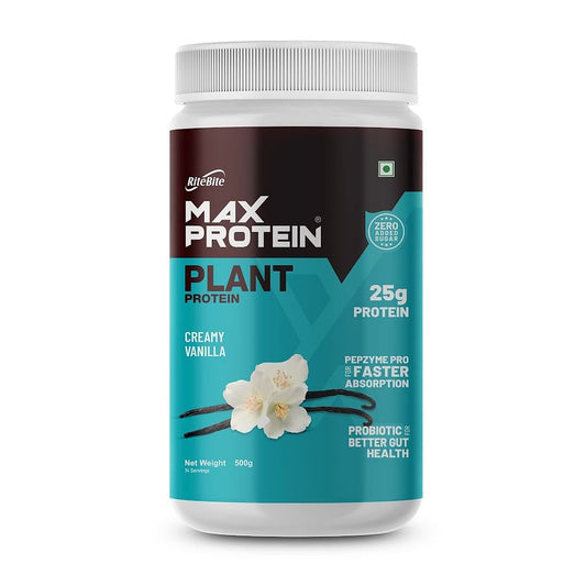 RiteBite Max Protein Plant Protein Creamy Vanilla25g Protein 28 Servings Pepzyme For Faster Absorption Probiotic For Better Gut Health