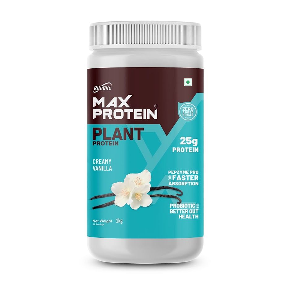 RiteBite Max Protein Plant Protein Creamy Vanilla25g Protein 28 Servings Pepzyme For Faster Absorption Probiotic For Better Gut Health