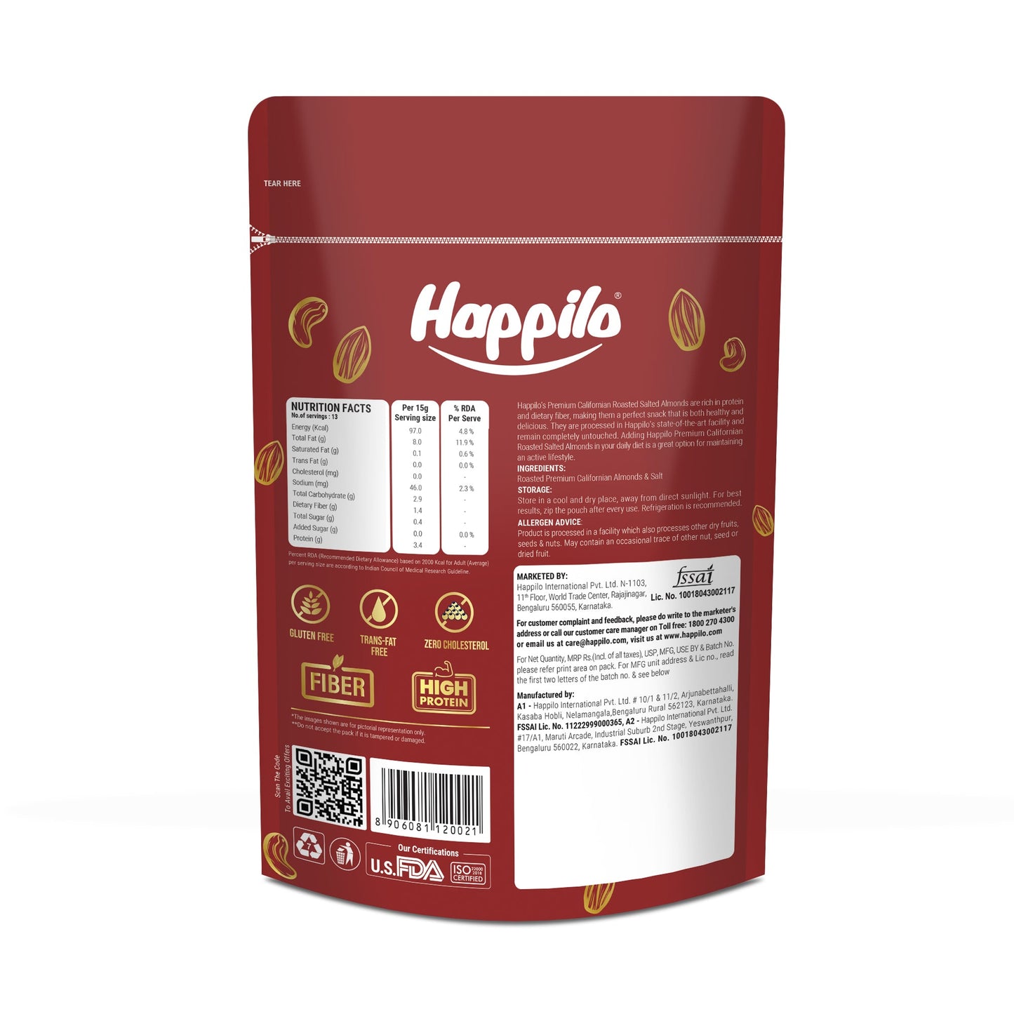 Happilo Roasted  Lightly Salted Premium Californian Almonds